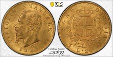 ITALIA, ORO 20 LIRE 1865 T BN - PCGS MS 63, RARO9