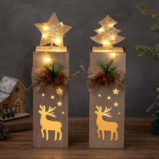 Decorazione Natale Renna in Legno - 2 Pezzi LED Davanzale Della Finestra, Colonn