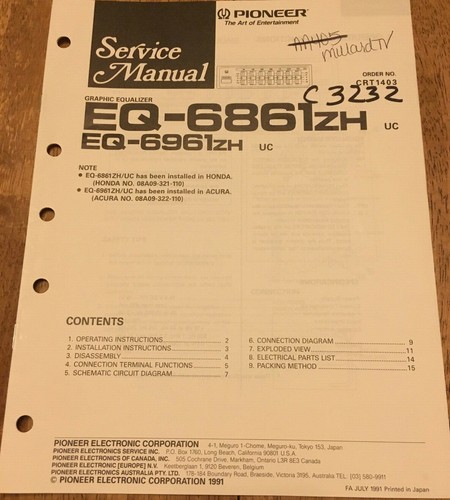 Pioneer 6861zh 6961zh - eq-6861zh, eq-6961zh