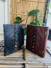 Giornale in vera pelle trattata grande 13" sette pietre marrone regalo di com...