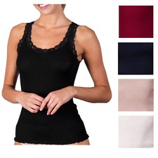 FRALY  canottiera donna spalla stretta con pizzo costine art DF6900 lana e seta