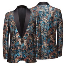 Uomo Jacquard Suit Giacca Cappotto Bavero Ballo Abito Top Formale Festa di Nozze