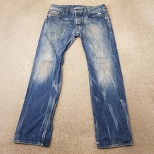 Jeans Diesel Uomo 32x30 Blu Safado 008C0 Regular Slim Dritto Denim Anticato