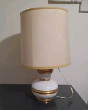 Lampada Da Tavolo Grande Abatjour In Porcellana Bianca E Oro Paralume Stoffa 