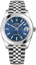 Rolex Datejust 41 mm quadrante blu lunetta liscia orologio automatico da uomo carica automatica