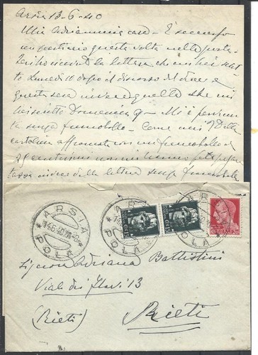 1940 15c 20c - su, busta