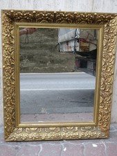 antico SPECCHIO CON CORNICE IN LEGNO DECORATA dipinta in ORO stile d'epoca fregi