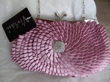 POCHETTE BORSETTA DA CERIMONIA IN RASO ROSA ANTICO E STRASS  NUOVA con tracolla 