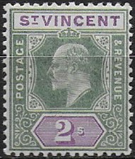 1902 St Vincent Edward VII 2s. green and violet MNH SG n. 83