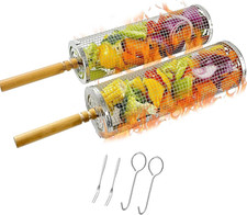 Set 2 Cestelli per Griglia Impilabile Rotanti, Acciaio Inossidabile 304, Manici 