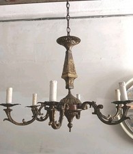 Elegante lampadario vintage antico Dore ottone floreale con 6 luci