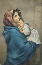Madonna religiosa del Riposo di Ferruzzi G.M. Cartolina d'epoca originale