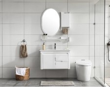 MOBILE BAGNO ARREDO BAGNO COMPLETO BIANCO 80CM SPECCHIO RUBINETTO ARMADIETTO ITA