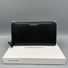 Portafoglio Emporio Armani in pelle nera con zip e giro nuovo con etichette/scatola