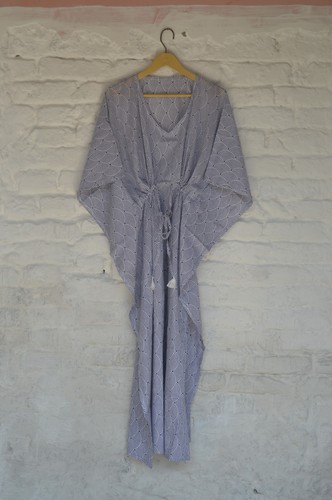 Hand printed long kaftan - printed,