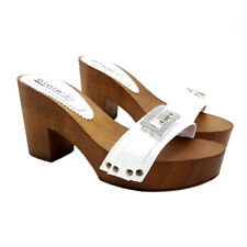 Zoccoli Bianchi Con Tacco Comodo e accessorio strassato - G5505 BIANCO