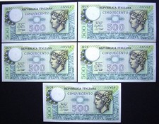 LOTTO BANCONOTE 500 LIRE FDS  5 SERIE CONSECUTIVE
