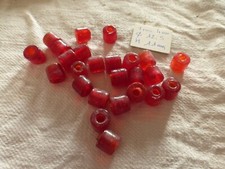 Lot de 25 grosses perles tubes de verre anciennes vintage rouge transparent