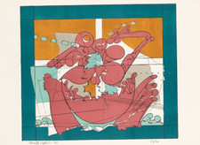 Renato VOLPINI (1934-2017) litografia Opera GRAFICA cm 50 x 70 COMPOSIZIONE rara