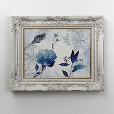 Quadro con Fiori Blu e Cornice Barocca Stampata su Tela |Q1078|Eleganza Classica