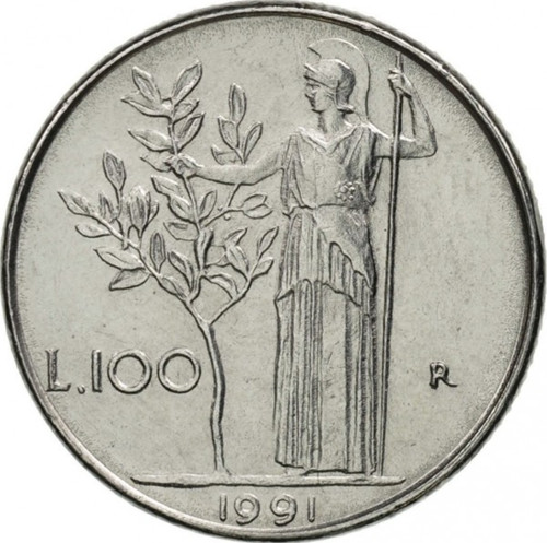 100 lire 1991 minerva - 100, 2°