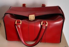 BAULETTO BORSA DA VIAGGIO IN CUOIO ROSSO VINTAGE ANNI 50/60 IN OTTIMO STATO