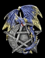 Figura di Drago Con Mond-Pentagramm - Fantasy Gotico Dragon Decorazione H 18 CM