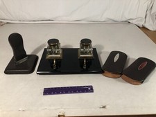 Set Da Scrivania Calamai Vetro Vintage Vittoriano Tampone Pelle Vetro Nero Leggi