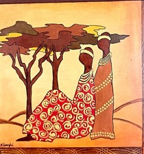 Coppia Quadri Etnici Dipinti A Mano