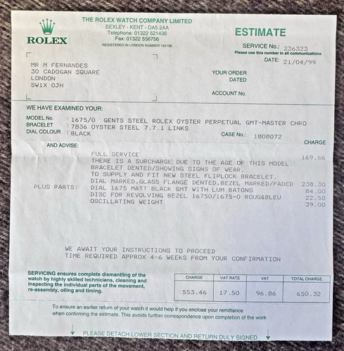 Rolex service certificate gmt - service,