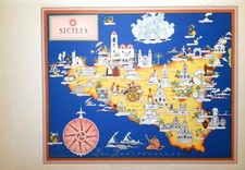 SICILIA Carta geografica geopittorica del 1956 Giovanni de Agostini