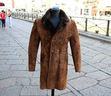 Cappotto pelle scamosciato marrone vintage imbottito collo montone taglia L