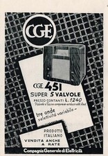 Pubblicita'  Vintage anni '30 : RADIO "CGE 451 SUPER 5 VALVOLE"