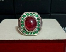 Riscaldato Rubino & Onice Gemma Con 925 Anello Argento Sterling per Uomo #1474