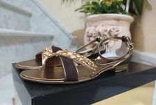 Sandali Donna MAX BIANCO Camoscio T.Moro Laminato Oro Made in Italy  Nuovo