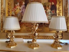TRIS LUMI LAMPADE IN LEGNO E CERAMICA FOGLIA ORO E AVORIO CON PARALUME