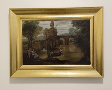 Dipinto campestre ( XX secolo) Scena romantica olio su legno