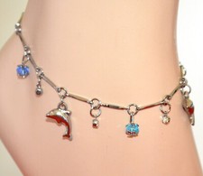 CAVIGLIERA donna ARGENTO ciondoli delfini cristalli blu rossi azzurri strass S71