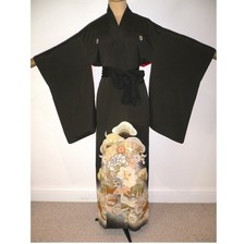 RARO KIMONO GIAPPONESE ANNI 20 LUNGHEZZA INDOSSABILE AUTENTICO SETA TOMESODE KIMONO FORMALE