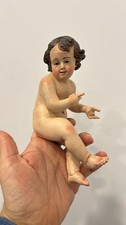 Bambino Gesù con Occhi di Vetro tutto legno 18 cm seduto
