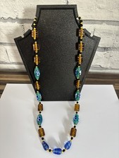 COLLANA VINTAGE COLOR ACQUAMARINA E AMBRA DI MURANO.