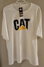 Caterpillar Workwear T-Shirt Uomo Manica Corta Bianco Logo GATTO Nuova con etichette XXL