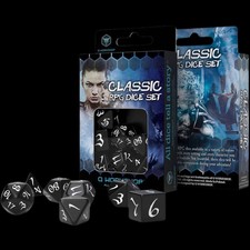 Q-WORKSHOP Classico NERO POLIEDRICO con SET 7 DADI BIANCHI gioco rpg elfo SCLE05