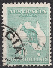 SG11a Sn:#10 1913 1s AUSTRALIA edizione canguro e mappa, corona larga, usato LH
