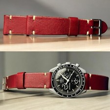 20mm Genuine Bordeaux Leather Strap for vintage watche chrono valjoux Moonswatch