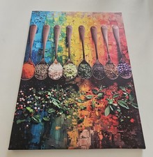 Quadro Legno con Disegni Spezie Varie Arredamento 40x30cm