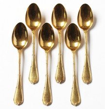 Christofle France 6 cucchiaini moka cucchiaio espresso placcato oro + astuccio originale