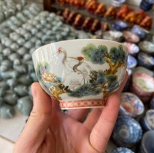 Tazza gru corona rossa 3,5" cinese famiglia Jingdezhen porcellana rosa 140ML