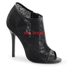 sexy STIVALETTI PIZZO tacco 13 NERO dal 35 al 44 SPUNTATI zip scarpe GLAMOUR