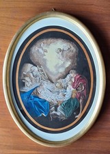 Natività - Dipinto a mano su legno ovale, cm 43. Regalo elegante per Natale